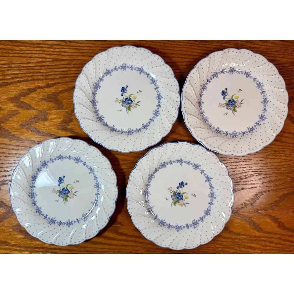 Nikko Blue Peony Set of 4 Porcelain Dessert/Salad Plates 7 3/4 inch -Japan